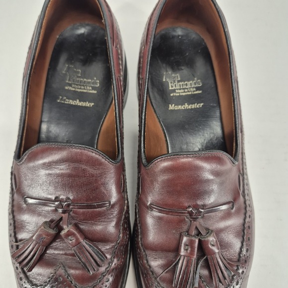 ALLEN EDMONDS Manchester 8537 Burgundy Leather WingTip Tassel Loafer Size 10 - Picture 5 of 10